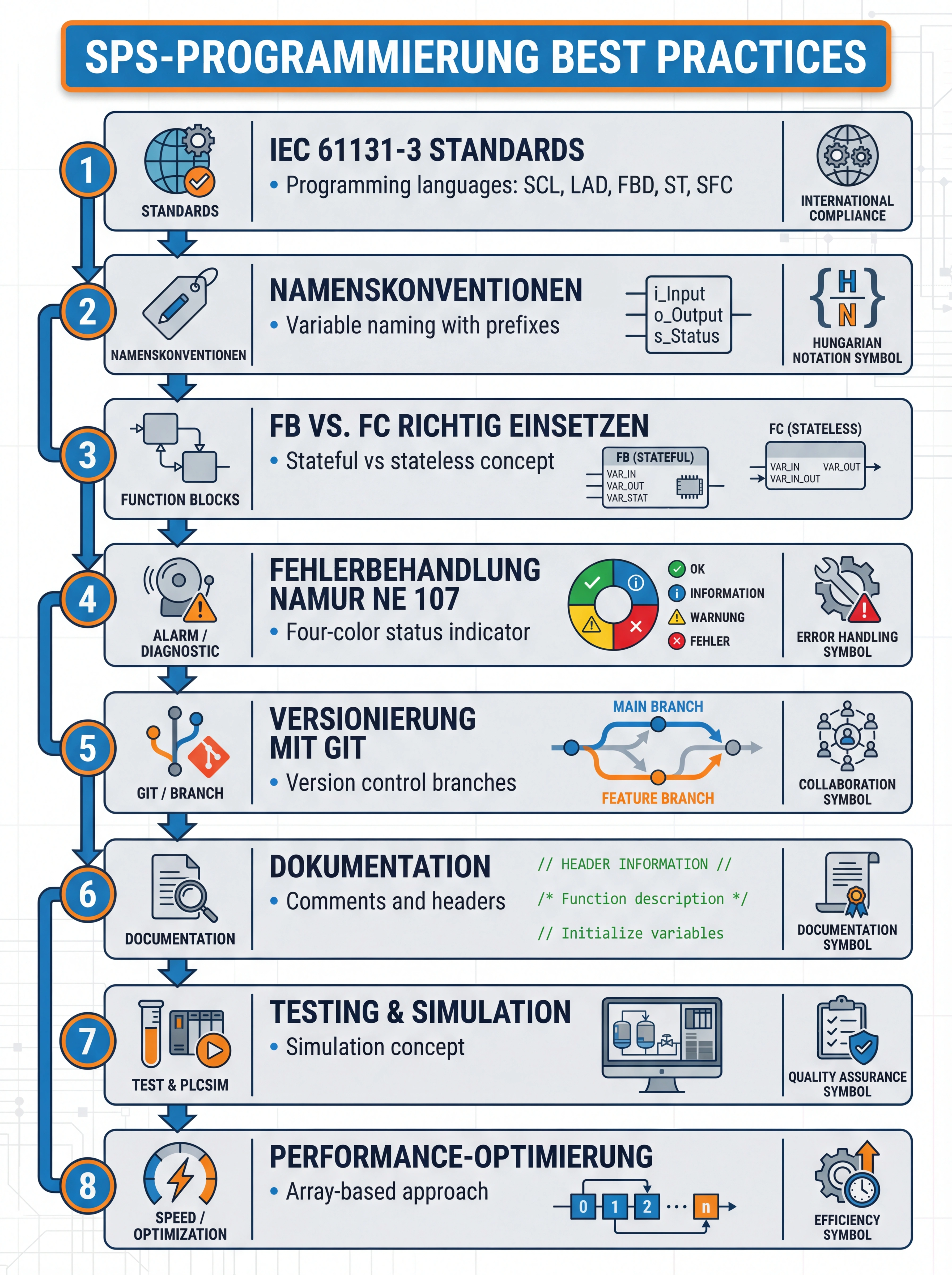 SPS-Programmierung Best Practices Infografik: Checkliste für strukturierte, wartbare SPS-Programme